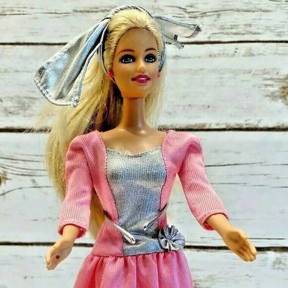 Mattel Barbie Other - MATTEL BARBIE Blonde Hair Blue Eyes Pink Gray Long Dress 12" Tall